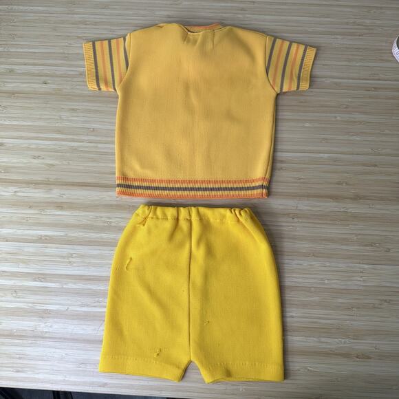 Vintage Soft Spun Baby Set 18 Months Yellow Japan Shirt Shorts Polyester Retro - Picture 2 of 7